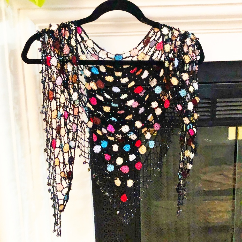 Colorful vintage beaded shawl